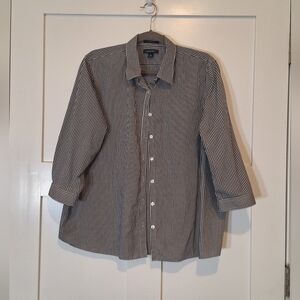 Lands' End No Iron Supima Black & White  Gingham Button Up Shirt Size 18 Cotton